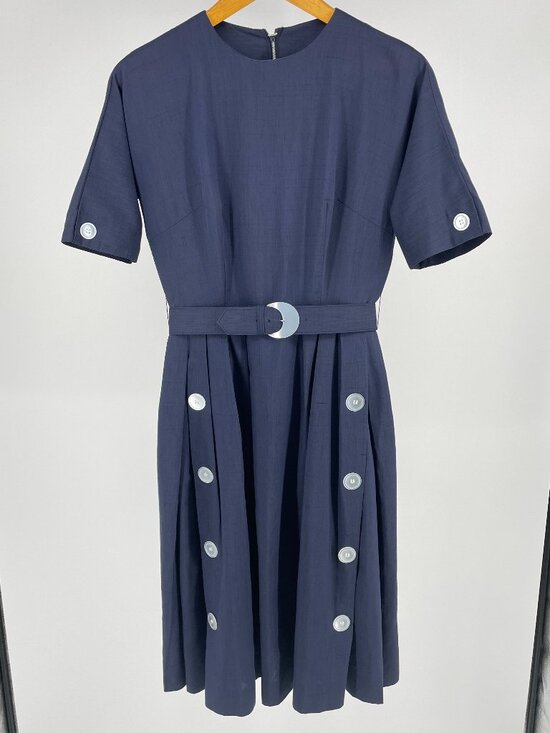 Dresses & Skirts - Vintage 60s Blue Fit & Flare Midi Dress Union Made Metal Zipper Retro S/M